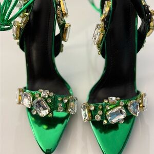 Emerald Green Embellished Women's Sandals